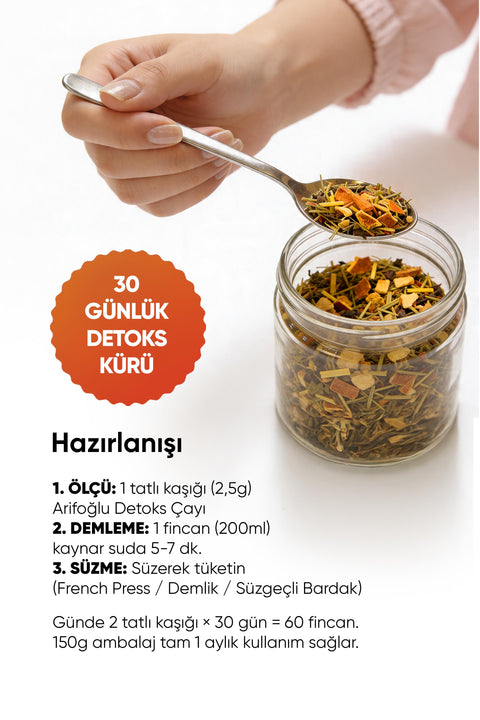 Arifoğlu Detoks Çayı Matcha & Kiraz Sapı İçeren 12 Özel Bitki Kürü - 30 gün 150gr - Arifoğlu Online