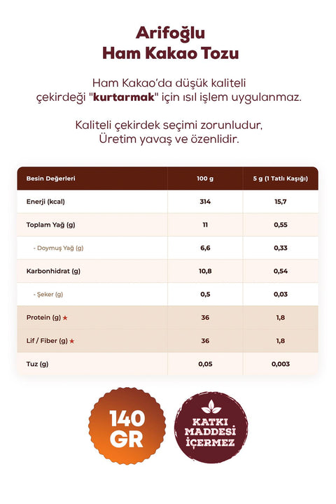 Ham Kakao Tozu 140 gr. Doğal ve Katkısız