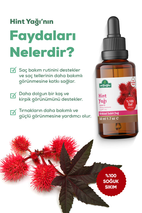 Arifoğlu Hint Yağı Soğuk Sıkım 50ml %100 Saf ve Doğal Castor - Arifoğlu Online