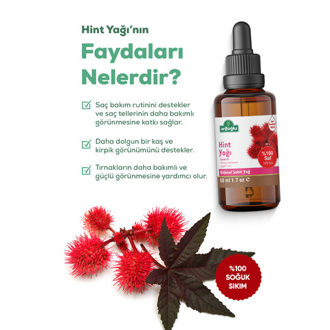Arifoğlu Hint Yağı Soğuk Sıkım 50ml %100 Saf ve Doğal Castor - Arifoğlu Online