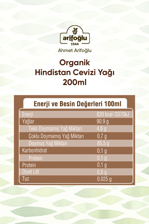 Arifoğlu Organik Hindistan Cevizi Yağı 200ml - Arifoğlu Online