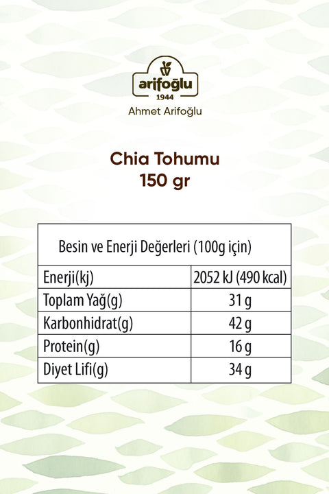 Arifoğlu Chia Tohumu Silindir Kutu 150gr - Arifoğlu Online