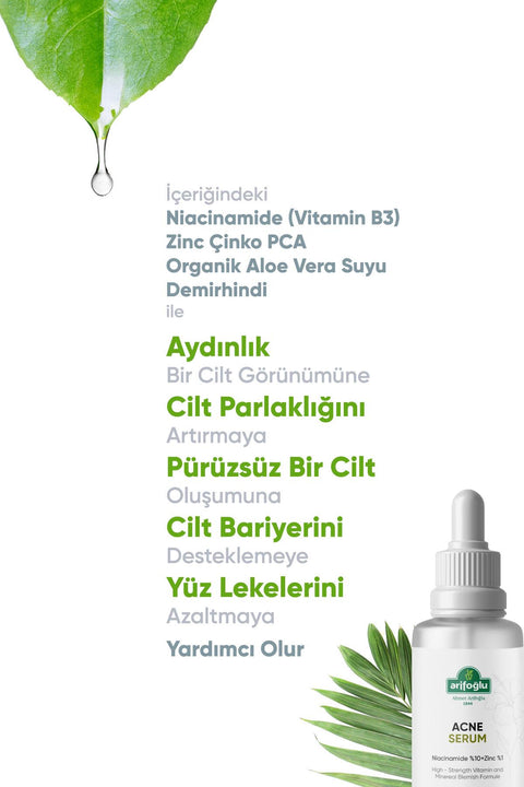 Arifoğlu Akne Karşıtı Serum 30 ml (Sivilce, Siyah Nokta, Kızarıklık, Akne Gidermeye Yardımcı) Niacinamide %10+Zinc %1