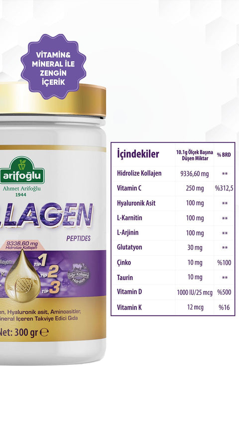 Arifoğlu Collagen Peptides (Kolajen) 300 gr Takviye Edici Gıda